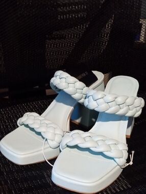 Forever 21 Pale Blue Braided Double-Strap Block Heel Sandals